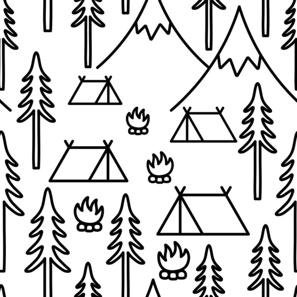Camping Seamless Pattern Adventure Outdoor Activity Background Ilustracja Wektora — Wektor stockowy