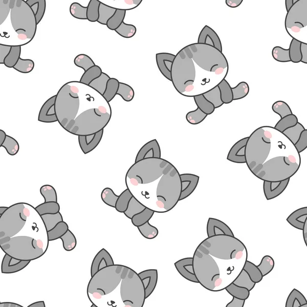 Cat Bezešvé Vzor Pozadí Kreslené Koťátko Vektorové Ilustrace — Stockový vektor