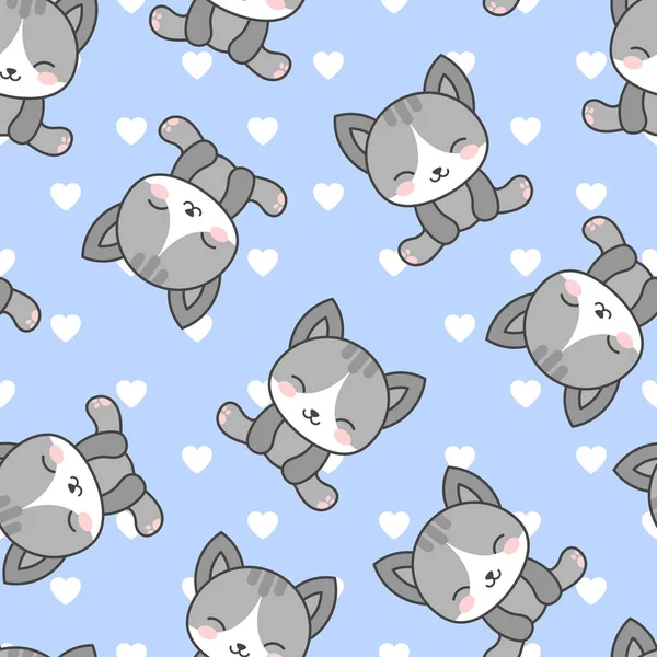 Kat Naadloze Patroon Achtergrond Cartoon Kitten Vector Illustratie — Stockvector