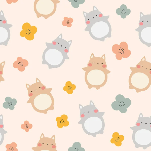 Cat Seamless Pattern Background Cartoon Kitten Vector Illustration — Stock Vector