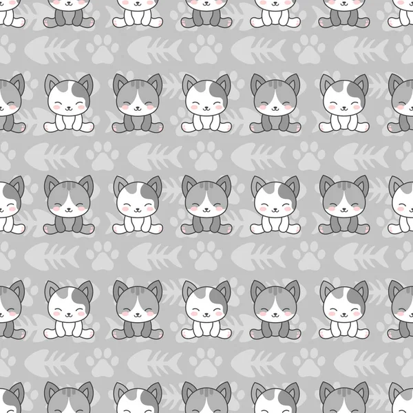 Cat Seamless Pattern Background Cartoon Kitten Vector Illustration — Stock Vector