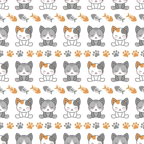 Cat Seamless Pattern Ιστορικό Εικονογράφηση Φορέα Γατάκι Κινουμένων Σχεδίων — Διανυσματικό Αρχείο
