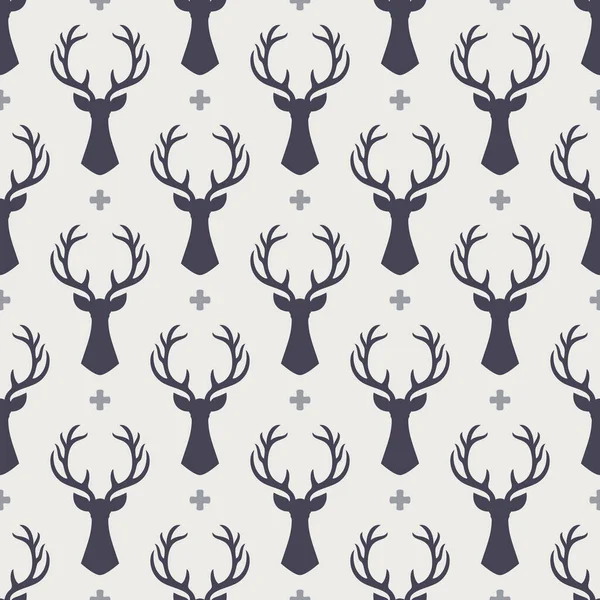 Reindeer Seamless Pattern Background Deer Head Silhouette Antlers Modern Scandinavian — Stock Vector