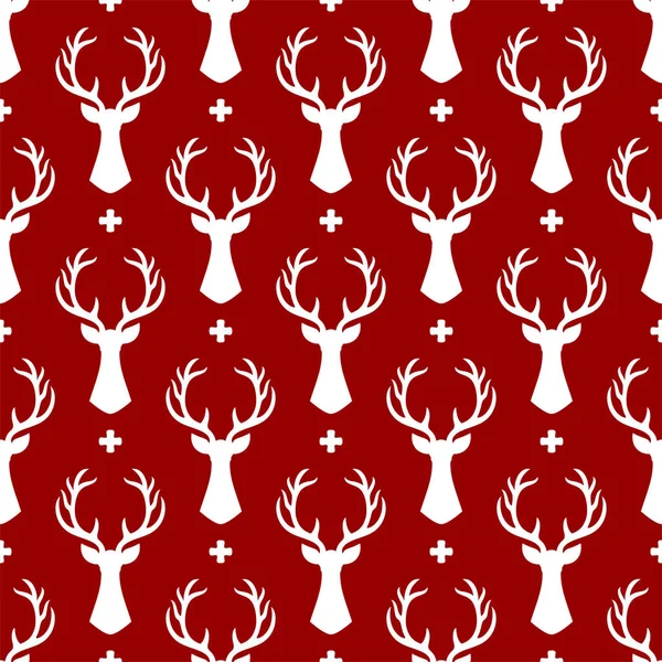 トナカイのシームレスなパターンの背景 鹿の頭のシルエットアントラー 現代のスカンディナヴィアの背景 北欧スタイル — ストックベクタ