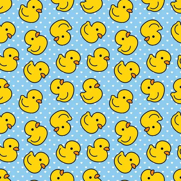 Cute Duck Seamless Pattern Water Background Dot Vector Illustration — 스톡 벡터