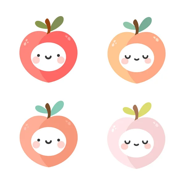 Icônes Illustration Vectorielle Fruits Pêche Mignon — Image vectorielle