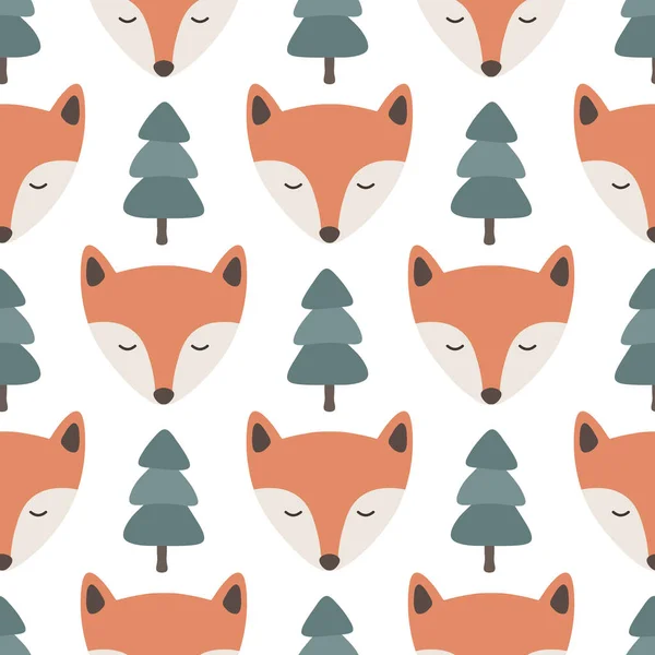 Fox Trees Seamless Pattern Background Vector Illustration — 图库矢量图片