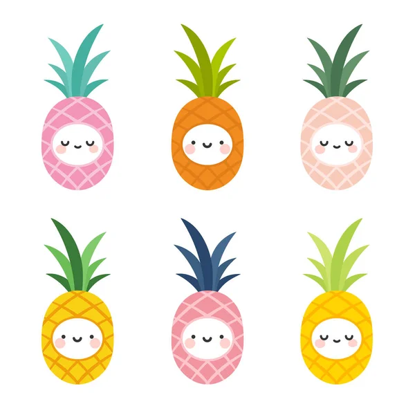 Carino Ananas Frutta Vettoriale Illustrazione Icone — Vettoriale Stock