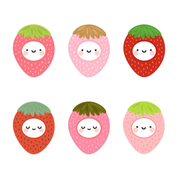 Carino Fragola Frutta Vettoriale Illustrazione Icone — Vettoriale Stock