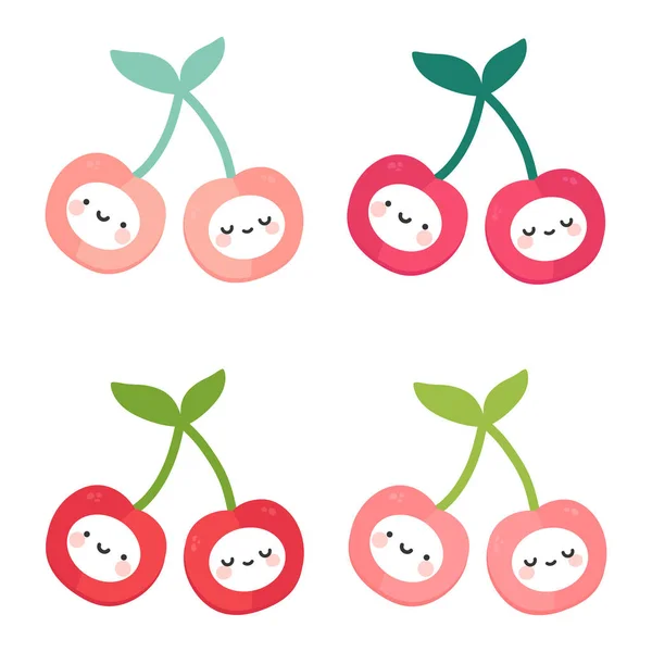 Mignonne Illustration Vectorielle Fruits Cerise Icônes Baies — Image vectorielle