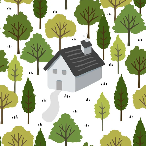 Casa Campo Floresta Ilustração Vetorial Desenhos Animados — Vetor de Stock