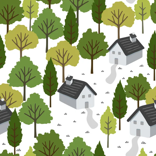 Landhäuser Wald Cartoon Vektor Illustration — Stockvektor
