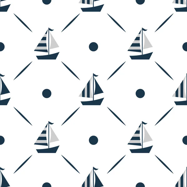 Nautical Seamless Patterns Yacht Silhouette Wave Travel Adventure Vector Illustration — Stock Vector