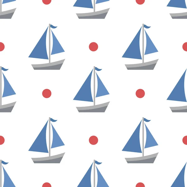 Nautische Nahtlose Muster Yachtsilhouette Auf Welle Reise Abenteuer Vektor Illustration — Stockvektor