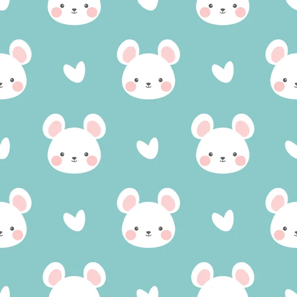 Mouse Pattern Cute Cartoon Mice Hearts Seamless Pattern Background Vector — Stock Vector