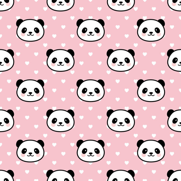 Cute Panda Seamless Pattern, Vector illustration