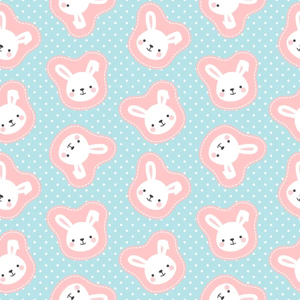 Cute Rabbit Bunny Dots Seamless Pattern Background Simple Hand Drawn — Stock Vector
