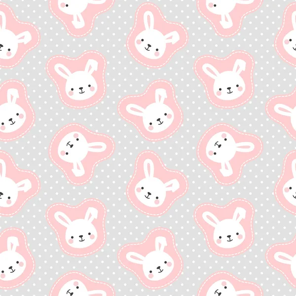 Cute Rabbit Bunny Dots Seamless Pattern Background Simple Hand Drawn — Stock Vector