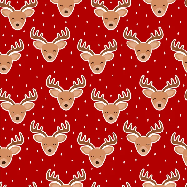 Cute Reindeer Cartoon Deer Seamless Pattern Snow Christmas Vector Illustration — Stock Vector