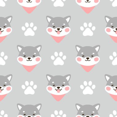 Kusursuz Şablon Arkaplanı, Köpek babalı Mutlu Shiba Inu. Çizgi film Shiba Köpek Vektör illüstrasyonu, İskandinav duvar kağıdı arkaplanı