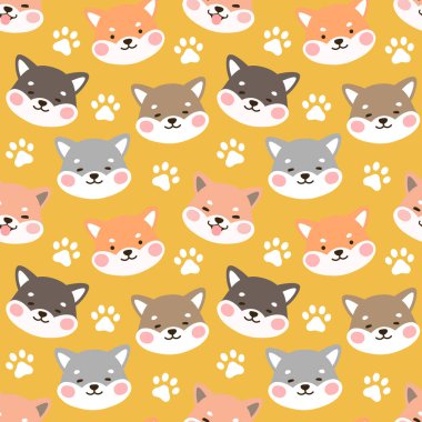 Kusursuz Şablon Arkaplanı, Köpek babalı Mutlu Shiba Inu. Çizgi film Shiba Köpek Vektör illüstrasyonu, İskandinav duvar kağıdı arkaplanı