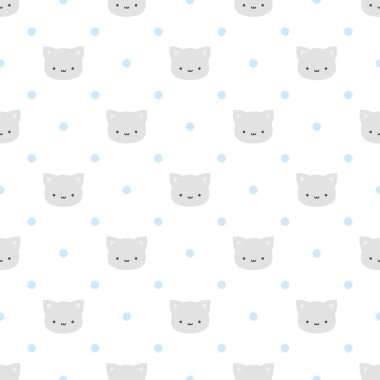 Noktasız Benekli Şirin Kediler, Mavi Çizgi Film Hayvanı Arkaplanı, Vektör İllüzyonu