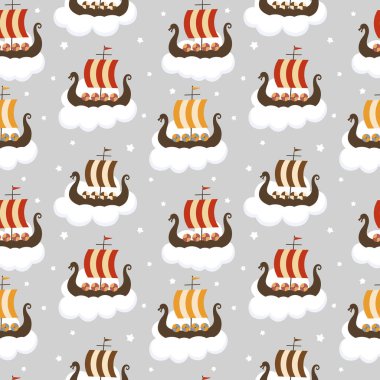 Vikinglerin Viking gemileri ve İskandinav vektör geçmişi kusursuz.