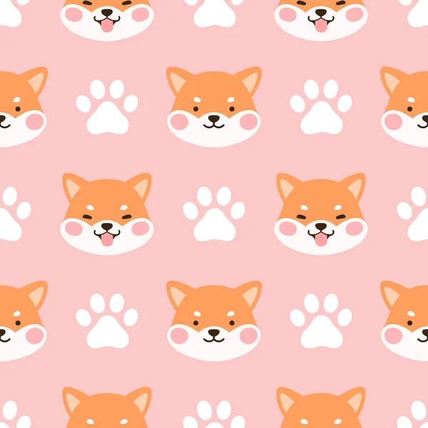 stock vector Dog Seamless Pattern Background, Happy shiba inu with dog pa. Cartoon Shiba Dog Vector illustration, scandinavian wallpaper background