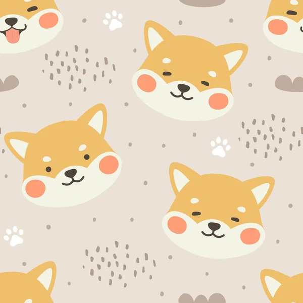 Dog Seamless Pattern Background Happy Shiba Inu Dog Cartoon Shiba — Stock Vector