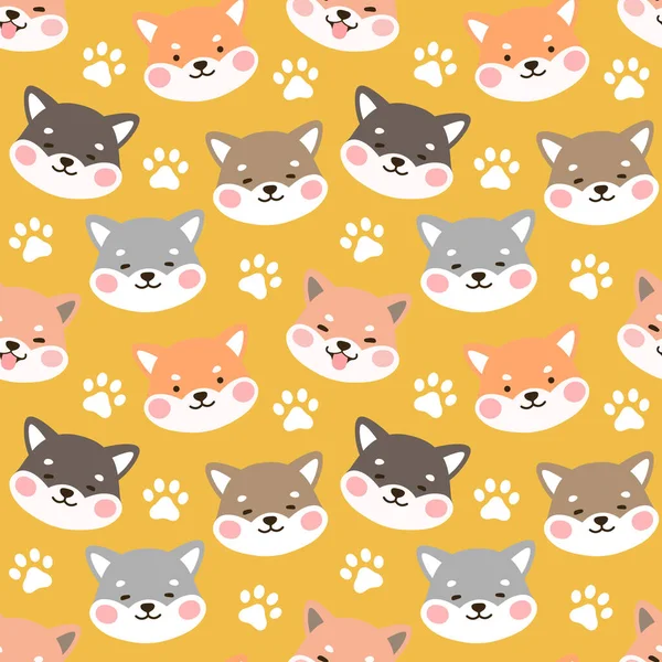 Dog Seamless Pattern Background Happy Shiba Inu Dog Cartoon Shiba — 스톡 벡터