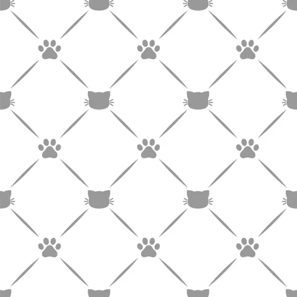 Cute Simple Cats Kitty Paw Dots Seamless Pattern Green Cartoon — 스톡 벡터