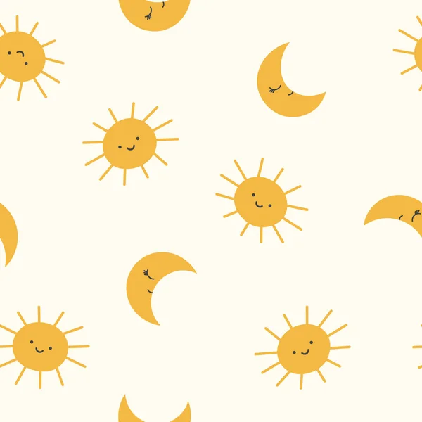 Slunce Měsíc Roztomilý Bezešvý Vzor Cartoon Vector Illustration Cartoon Background — Stockový vektor