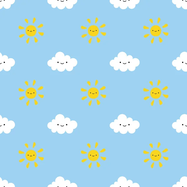 Cloud Sun Cute Seamless Pattern Background Vector Illustration — Stock Vector
