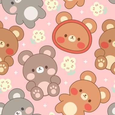 Oyuncak ayı desensiz arka plan, Mutlu şirin ayı, Çizgi film Panda Ayıları Vektör çizimi çocuklar için noktalı orman arkaplanı