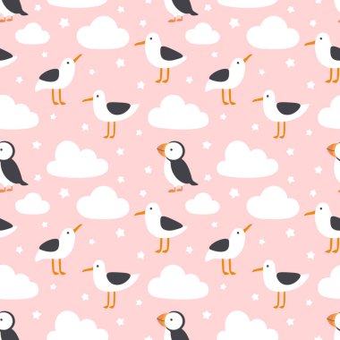 Martılar kusursuz desen, vektör illüstrasyonu