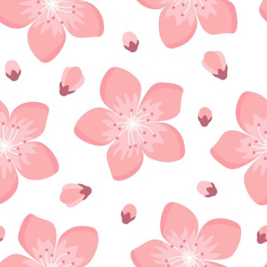 Sakura Kiraz Çiçeği Düzeni Kusursuz, Japon geçmişi, vektör çizimi, davetiye tasarımı, kumaş, ambalaj, kartpostal, tebrik kartları
