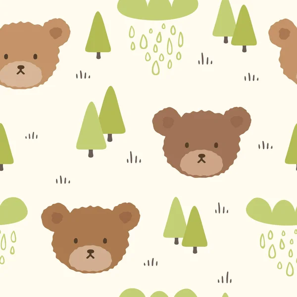 Bear Nahtlose Muster Hintergrund Sleepy Niedlichen Bären Wald Mit Regnerischen — Stockvektor