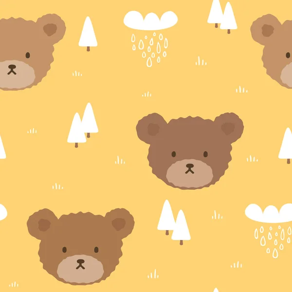 Bear Seamless Pattern Background Sleepy Cute Bear Woodland Forest Rainy — Stock Vector