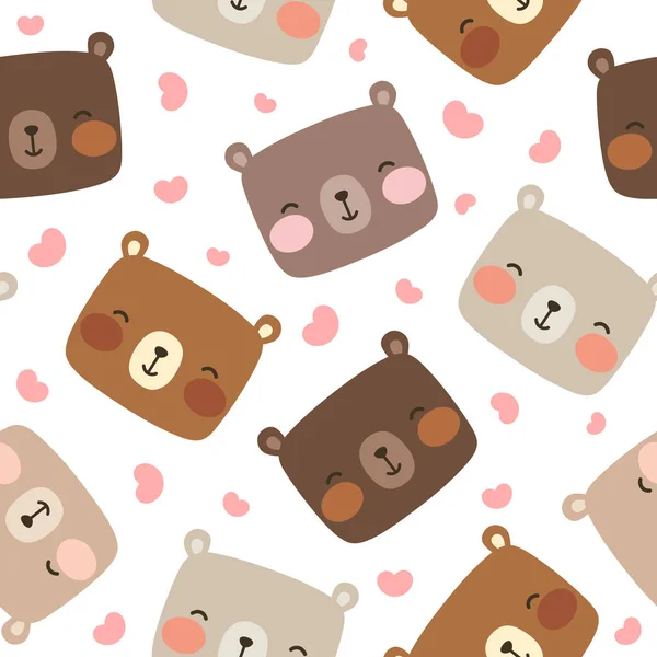 Cute Teddy Bears Pattern Seamless Background Hand Drawn Cartoon Heart — Stock Vector