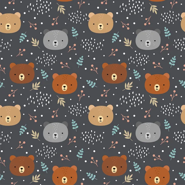 Иллюстрация Teddy Bear Seamless Pattern Happy Cute Bear Cartoon Bears — стоковый вектор