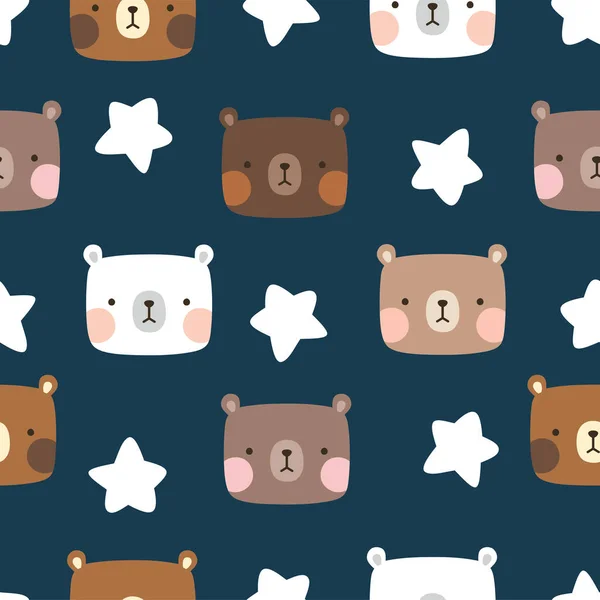 stock vector Teddy Bear Seamless Pattern Background with Stars, Happy cute bear