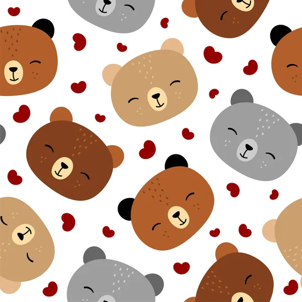 Teddy Bear Seamless Pattern Background Happy Cute Bear Hearts Cartoon — Stock Vector