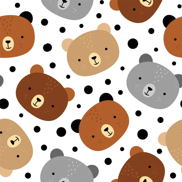 Teddybären Mit Punkten Nahtloses Muster Kritzelbär Tiere Hintergrund Bär Vektor — Stockvektor