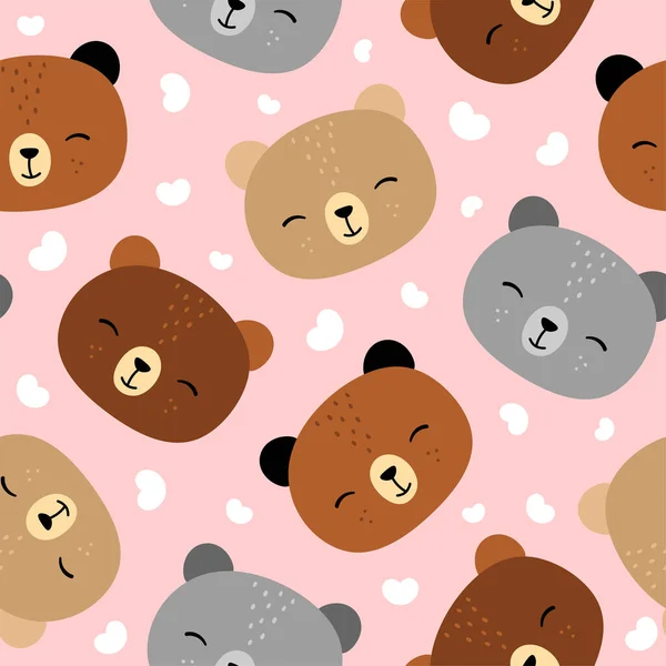 Teddybär Nahtloser Musterhintergrund Glücklicher Netter Bär Mit Herzen Cartoon Pandabären — Stockvektor