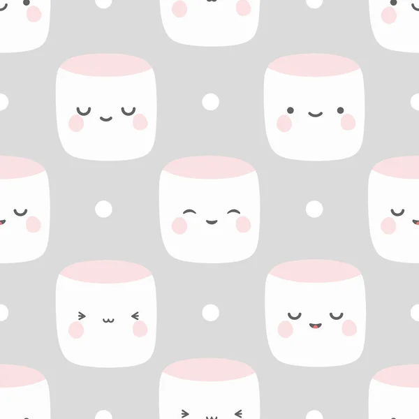 Marshmallow Nahtloser Musterhintergrund Happy Cute Marshmallow Cartoon Marshmallow Vector Illustration — Stockvektor