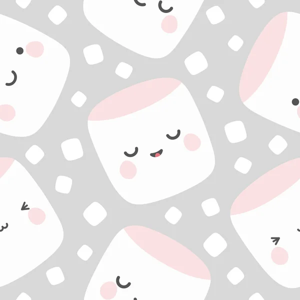 Marshmallow Nahtloser Musterhintergrund Happy Cute Marshmallow Cartoon Marshmallow Vector Illustration — Stockvektor