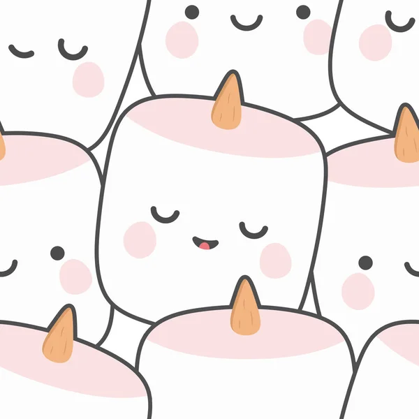Marshmallow Senza Cuciture Modello Sfondo Felice Carino Marshmallow Cartone Animato — Vettoriale Stock