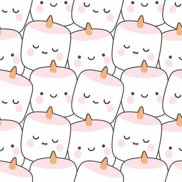 Marshmallow Naadloze Patroon Achtergrond Gelukkig Schattig Marshmallow Cartoon Marshmallow Vector — Stockvector
