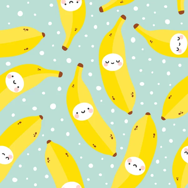 Mignon Banane Sourit Motif Sans Couture Dessin Animé Fruits Vecteur — Image vectorielle