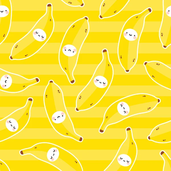 Schattige Banaan Glimlacht Naadloos Patroon Cartoon Fruit Vector Zomer Illustratie — Stockvector